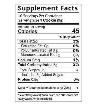 D8HI peanut butter delta 8 THC 500mg cookies supplement facts